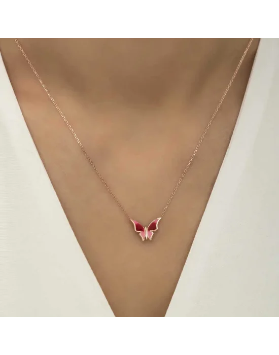 Gümüş Rose Minimal Kelebek Bayan Kolye
