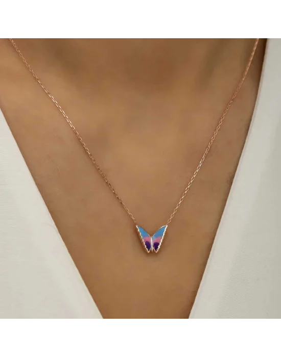 Gümüş Rose Minimal Kelebek Bayan Kolye