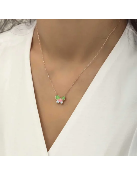 Gümüş Rose Minimal Kelebek Bayan Kolye