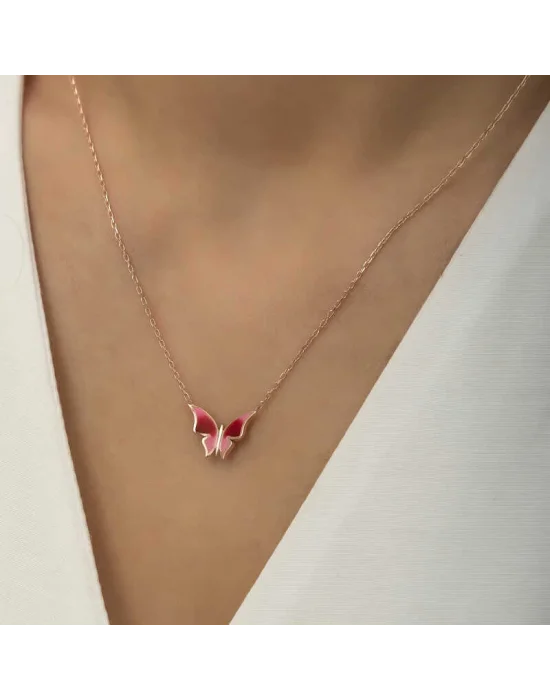 Gümüş Rose Minimal Kelebek Bayan Kolye