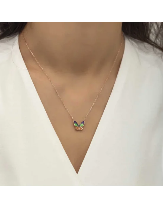 Gümüş Rose Minimal Kelebek Bayan Kolye