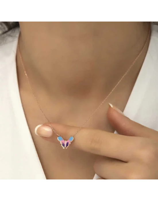 Gümüş Rose Minimal Kelebek Bayan Kolye