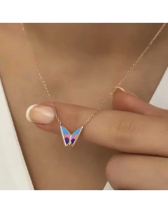 Gümüş Rose Minimal Kelebek Bayan Kolye