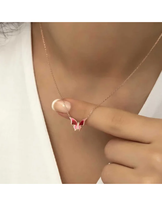Gümüş Rose Minimal Kelebek Bayan Kolye