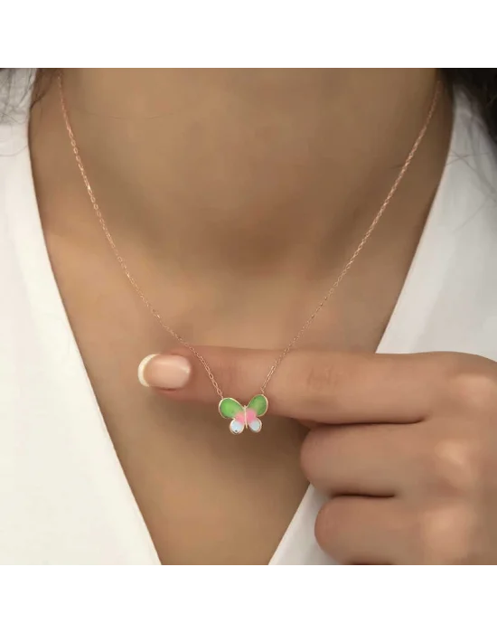 Gümüş Rose Minimal Kelebek Bayan Kolye