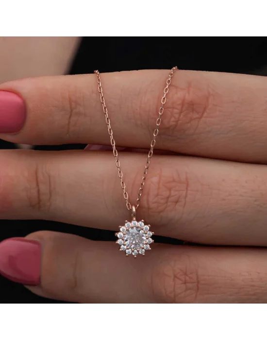 Gümüş Rose Minimal Yuvarlak Anturaj Kadın Kolye