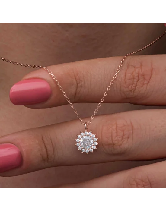 Gümüş Rose Minimal Yuvarlak Anturaj Kadın Kolye