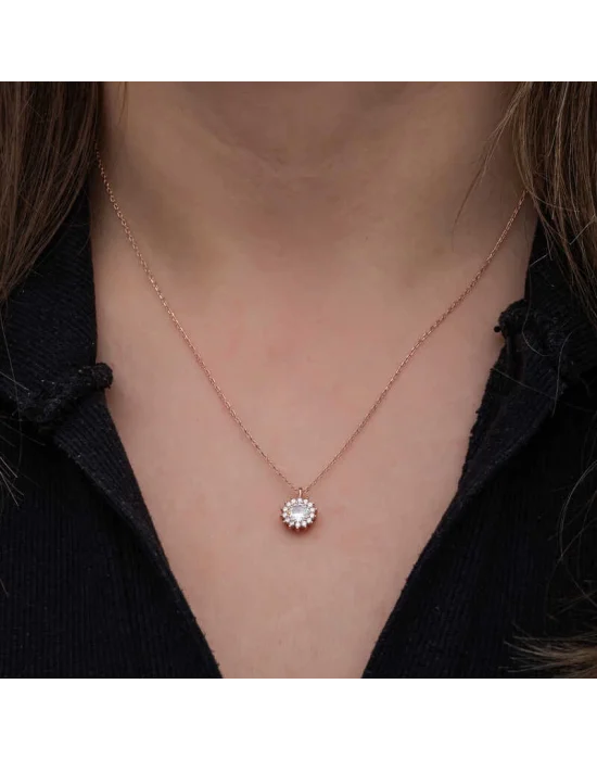 Gümüş Rose Minimal Yuvarlak Anturaj Kadın Kolye