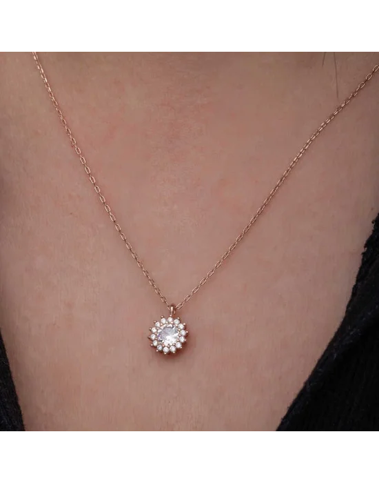 Gümüş Rose Minimal Yuvarlak Anturaj Kadın Kolye