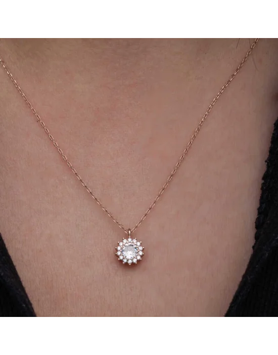 Gümüş Rose Minimal Yuvarlak Anturaj Kadın Kolye