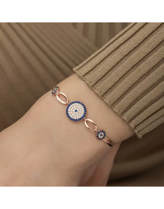 Gümüş Rose Nazar Boncuklu Bileklik