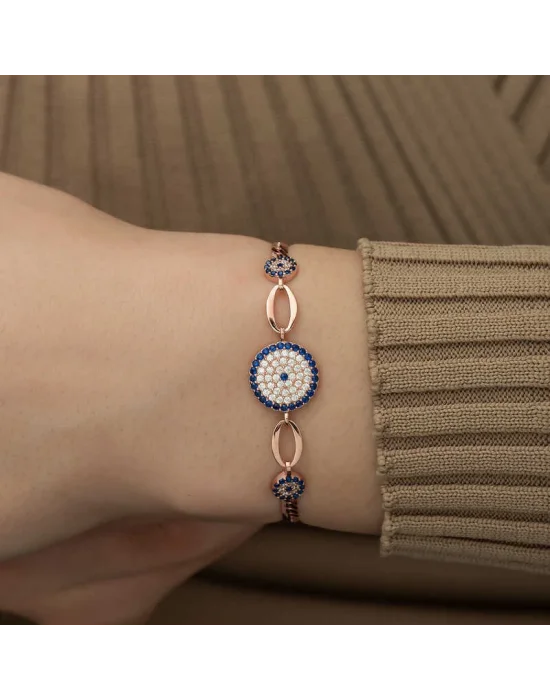 Gümüş Rose Nazar Boncuklu Bileklik