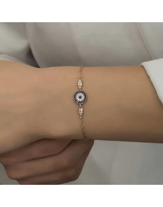 Gümüş Rose Nazar Boncuklu Kadın Bileklik