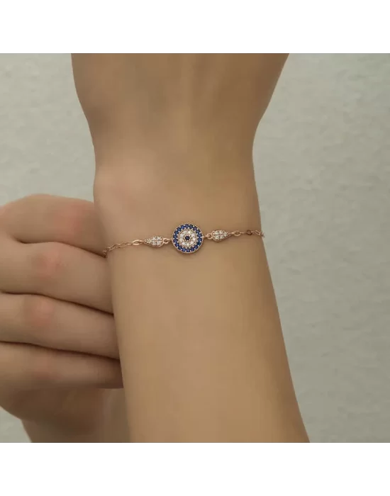 Gümüş Rose Nazar Boncuklu Kadın Bileklik