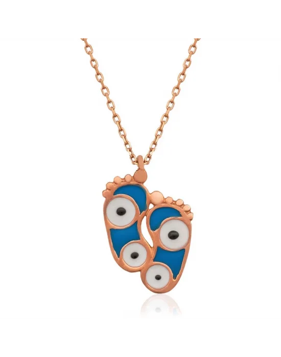 Gümüş Rose Nazarlı Ayak İzi Bayan Kolye