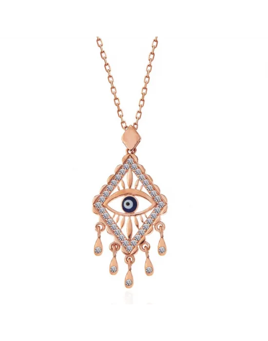 Gümüş Rose Nazarlı Göz Kolye