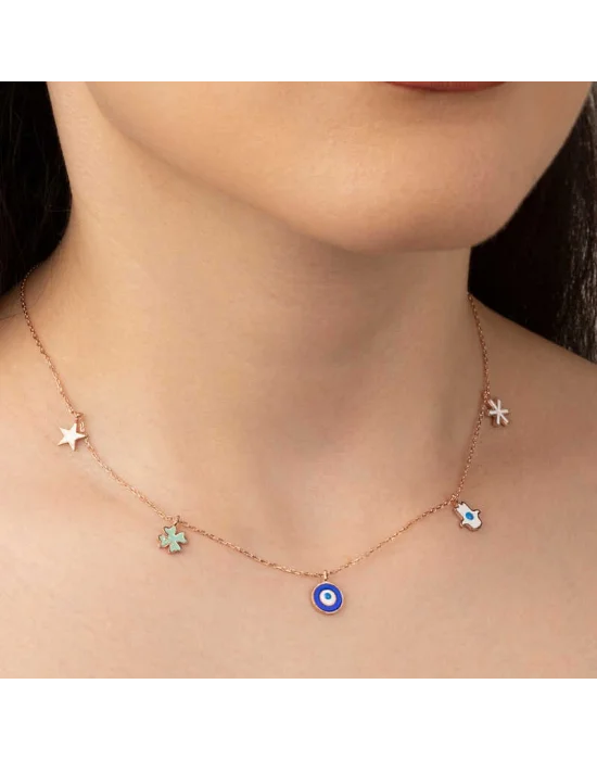 Gümüş Rose Nazarlı Şans Kadın Kolye