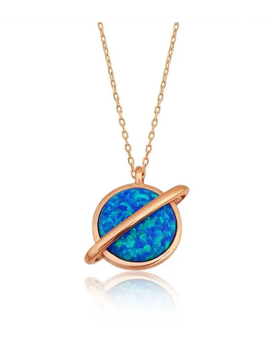 Gümüş Rose Opal Taşlı Gezegen Bayan Kolye