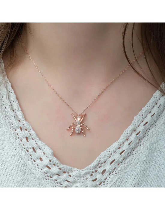 Gümüş Rose Örümcek Bayan Kolye