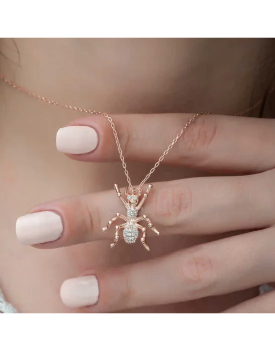 Gümüş Rose Örümcek Bayan Kolye