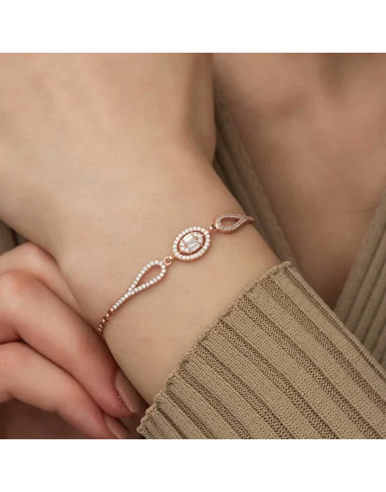 Gümüş Rose Oval Baget Bileklik