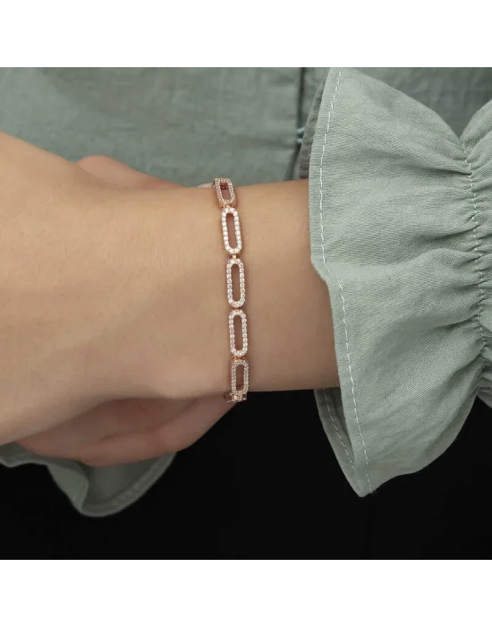 Gümüş Rose Oval Taşlı Bayan Bileklik