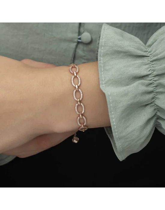 Gümüş Rose Oval Taşlı Bayan Bileklik