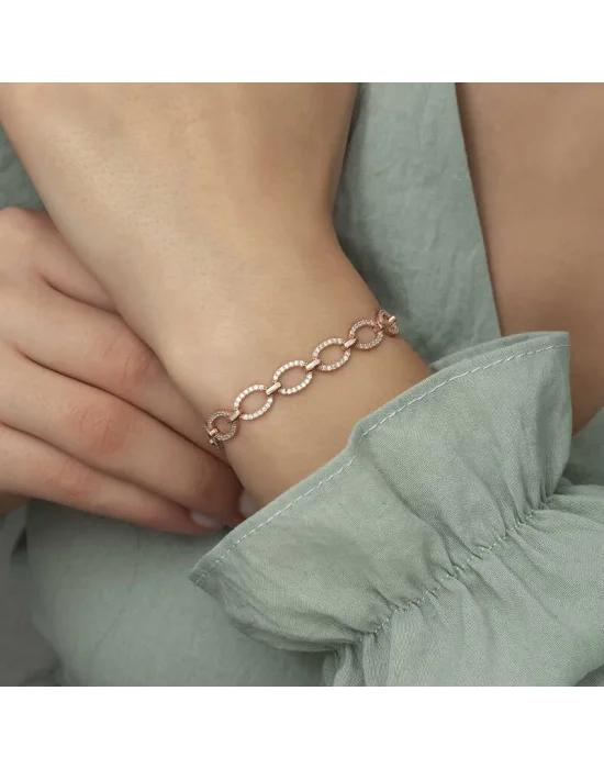 Gümüş Rose Oval Taşlı Bayan Bileklik