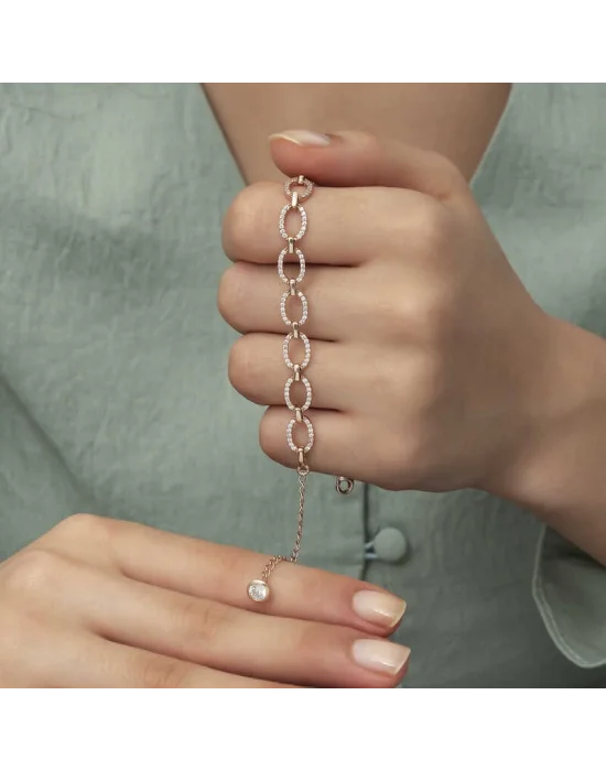Gümüş Rose Oval Taşlı Bayan Bileklik