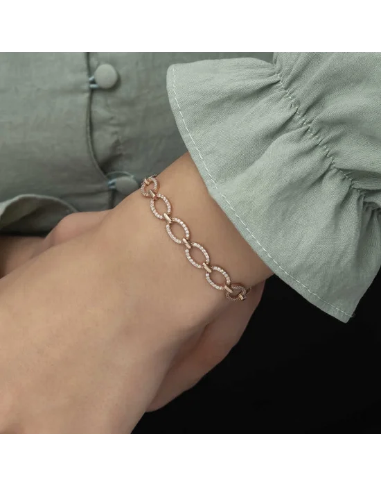 Gümüş Rose Oval Taşlı Bayan Bileklik