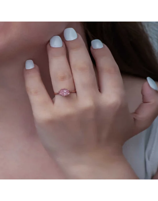 Gümüş Rose Pembe Lotus Çiçeği Yüzük