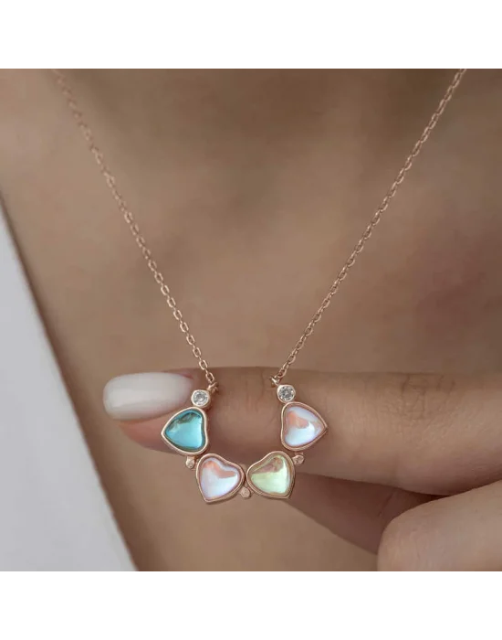 Gümüş Rose Renkli Açılabilen Yonca Kadın Kolye