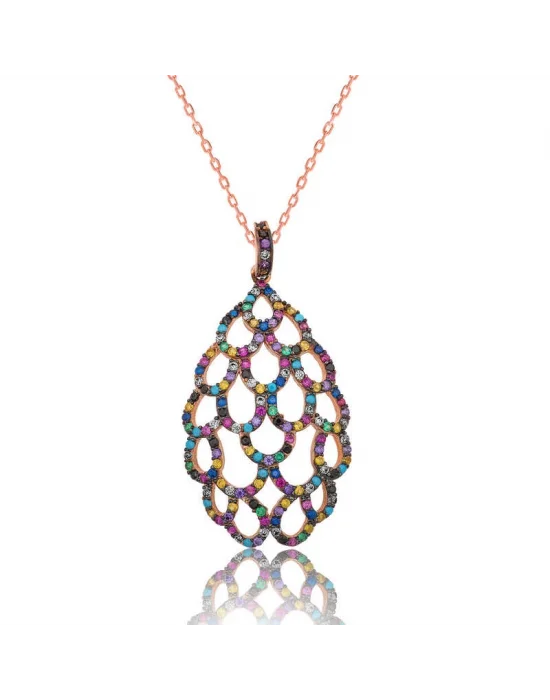 Gümüş Rose Renkli Bayan Kolye