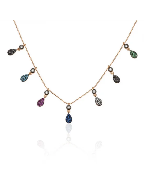 Gümüş Rose Renkli Bayan Şans Kolyesi