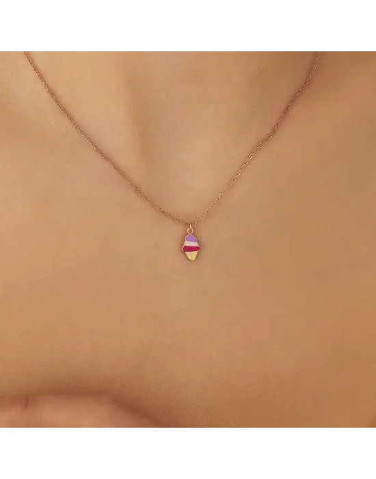 Gümüş Rose Renkli Dondurma Kadın kolye