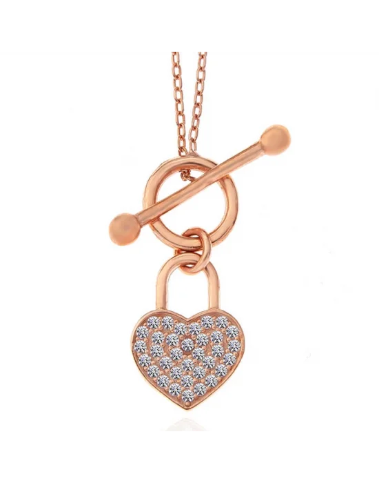 Gümüş Rose Sallantılı Kalp Kadın Kolye