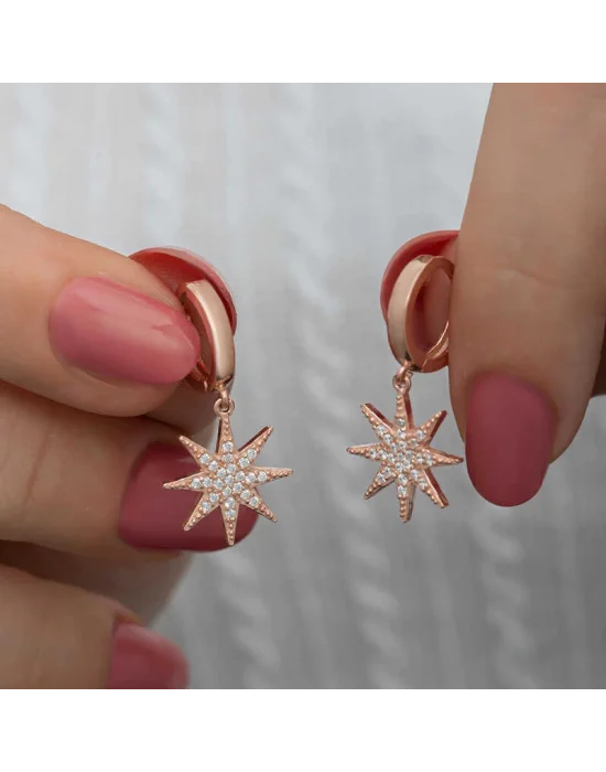 Gümüş Rose Sallantılı Kutup Yıldızı Kadın Küpe