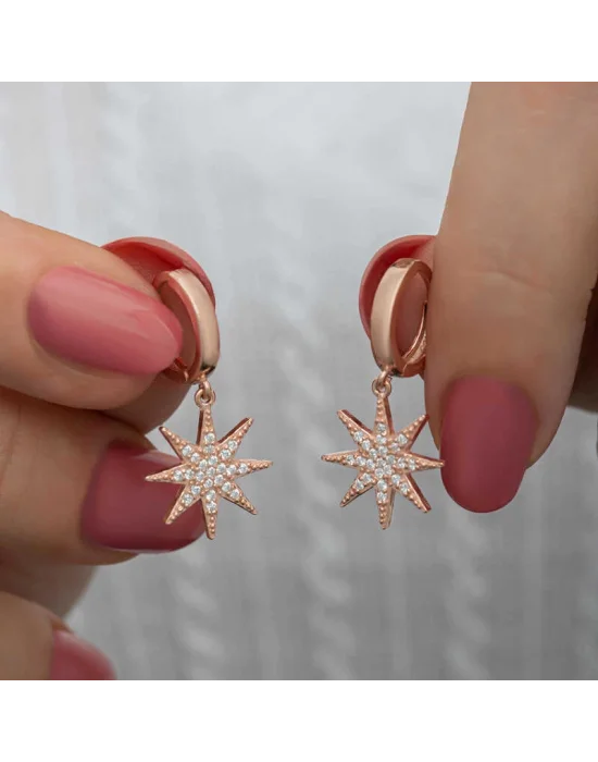 Gümüş Rose Sallantılı Kutup Yıldızı Kadın Küpe