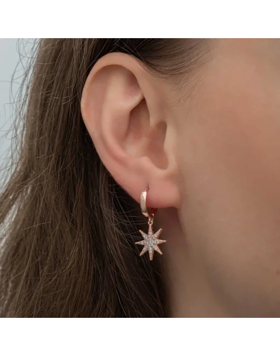 Gümüş Rose Sallantılı Kutup Yıldızı Kadın Küpe