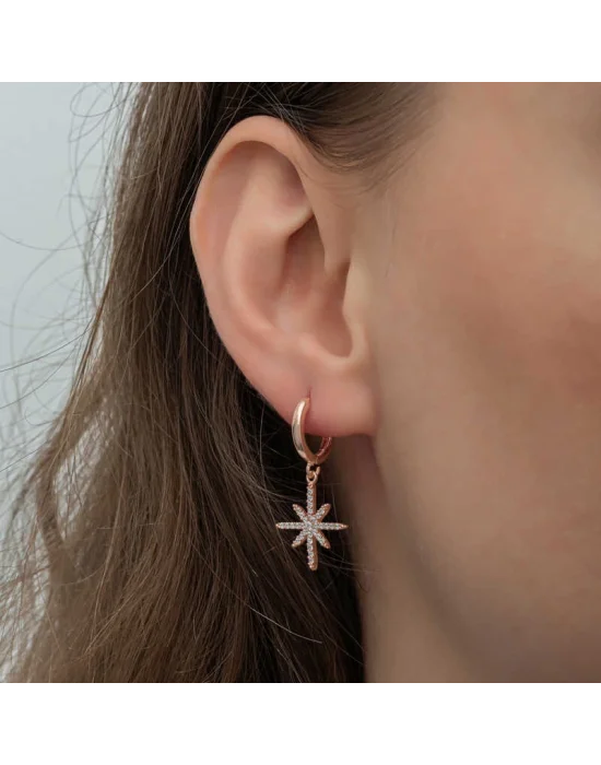 Gümüş Rose Sallantılı Kutup Yıldızı Kadın Küpe