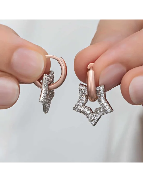 Gümüş Rose Sallantılı Yıldız Kadın Küpe