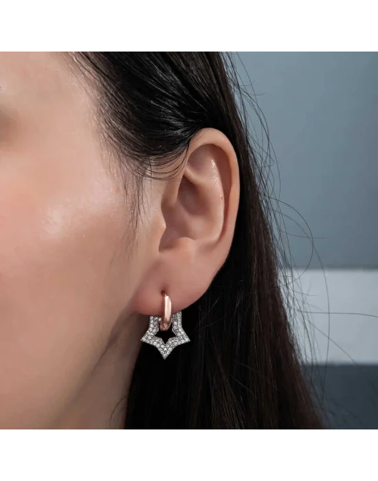 Gümüş Rose Sallantılı Yıldız Kadın Küpe