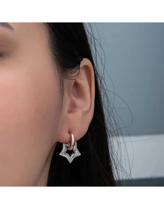 Gümüş Rose Sallantılı Yıldız Kadın Küpe