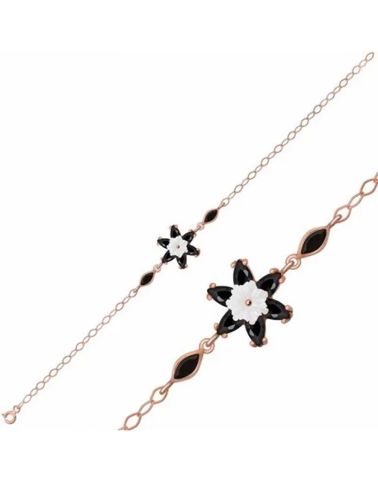 Gümüş Rose Siyah Lotus Çiçeği Bileklik