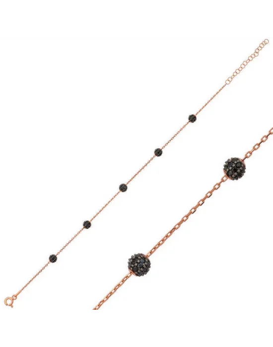 Gümüş Rose Siyah Toplu Bayan Bileklik