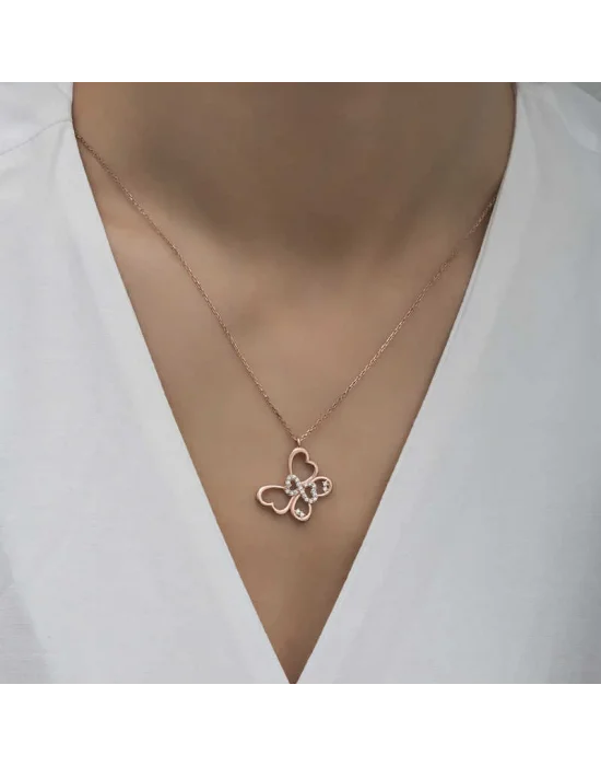 Gümüş Rose Sonsuzluk Kelebek Kadın Kolye