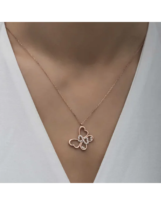 Gümüş Rose Sonsuzluk Kelebek Kadın Kolye