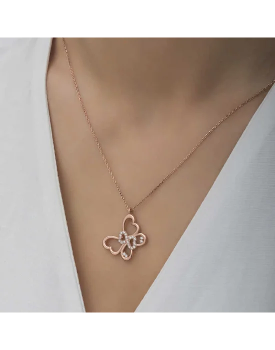 Gümüş Rose Sonsuzluk Kelebek Kadın Kolye