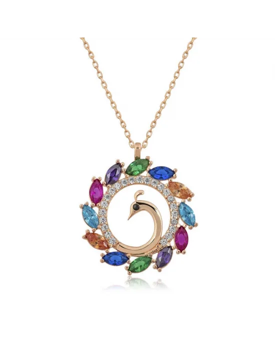 Gümüş Rose Tavus Kuşu Bayan Kolye