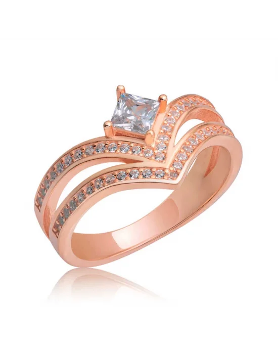 Gümüş Rose Tek Taş Kadın Yüzük